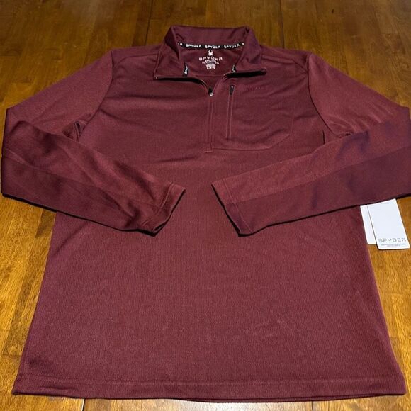 Spyder Mens Maroon 1/4 Zip Pullover Thermal wicking Sweater Shirt New Size M - Picture 2 of 12